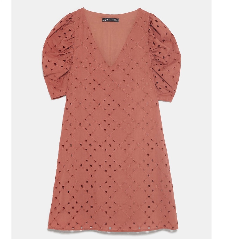Zara NWT burnt 🍊 sz S embroidered eyelet dress